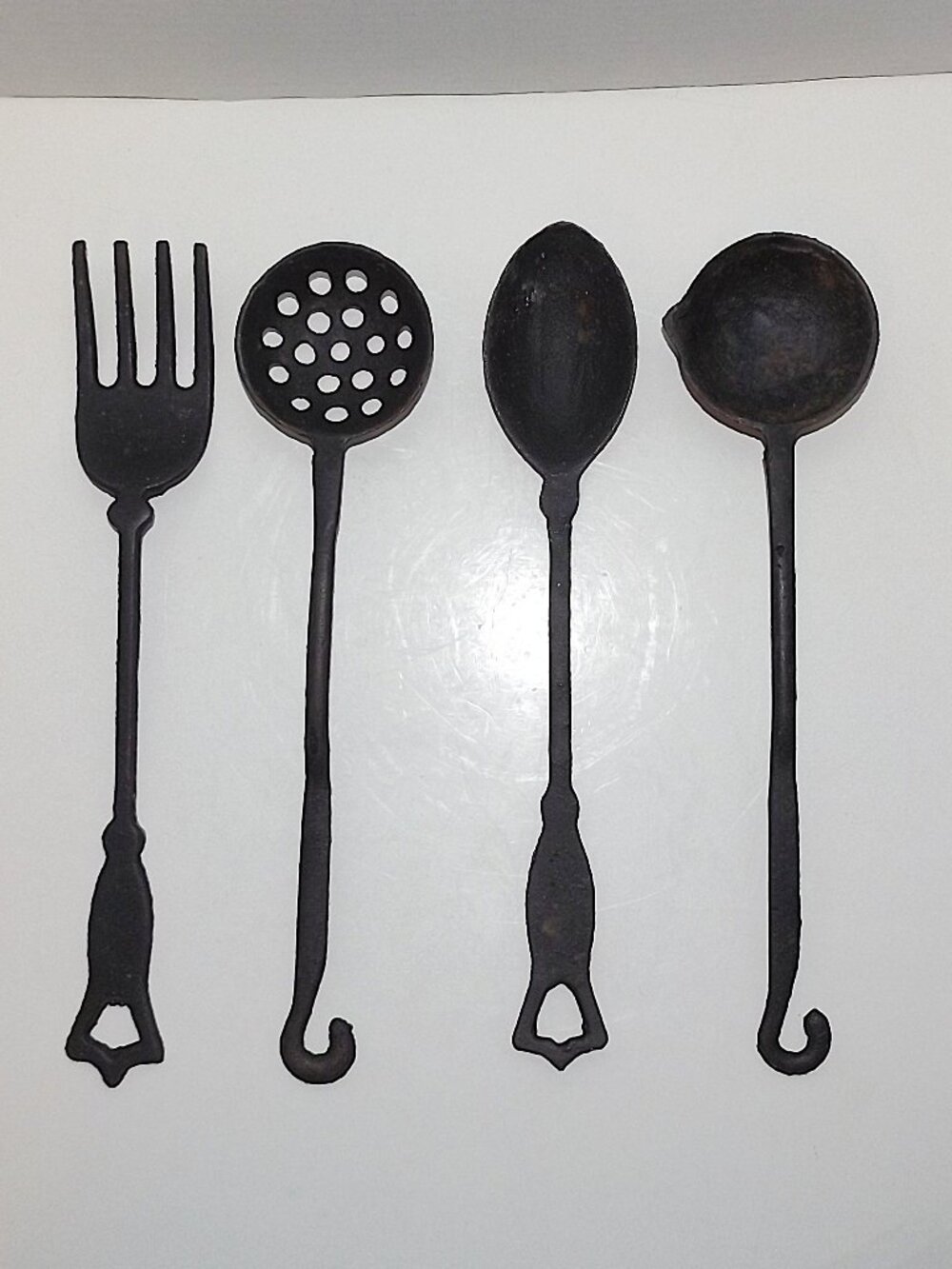 1970s 4 Pc Cast Iron Taiwan Hanging Kitchen Utensils Farmhouse Rustic Primitive